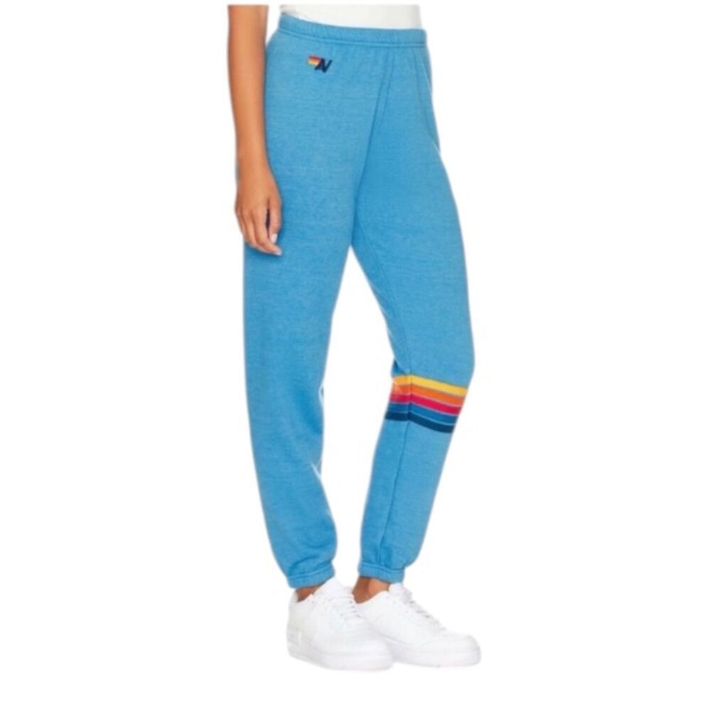 Aviator Nation Rainbow Stitch Sweatpants in Sky Blue Medium